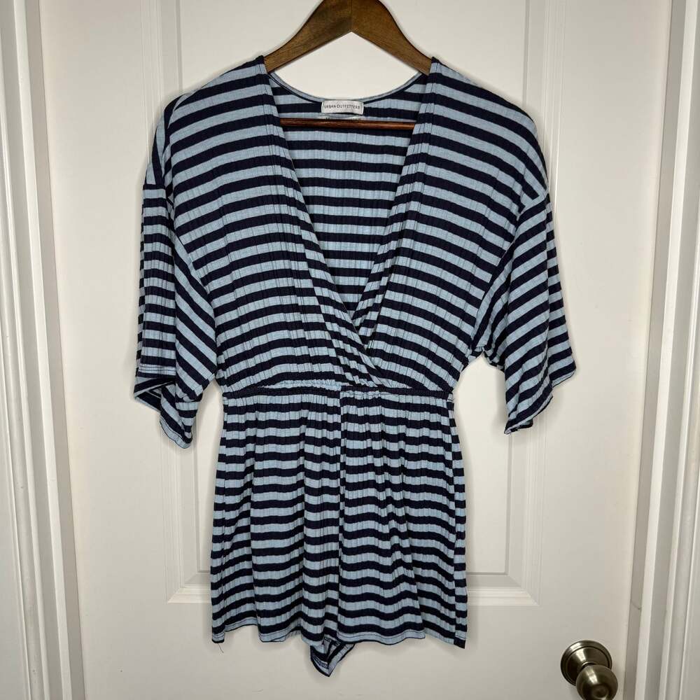 Urban Outfitters Striped Ribbed Knit Maize Surplice Neck Romper Size Small